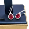 Dingle örhängen Cadermay 2023 Trend Waterdrop Shape Lab Grown Red Ruby for Women s Sterling Sier med Melee Moissanite Original kvalitet