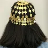 Scene Wear Bell Belly Dance Tiara Metal Costume Hat Women Girls Coined Head Cap för nattklubb Thailand/Indien/Arab Party