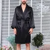 Men's Sleepwear Mens Robe Long Solid Color Pockets Men Summer Imitation Silk Satin With Waist Belt Bath Home Pajamas Nightgown