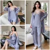 Women's Sleepwear 5PCS Pajamas Set Embroidery Wedding Robe Lace Trim Nightgown Female Loose Home Wear Suit Spring Summer Satin Nightwear