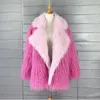 Manteau de fourrure rose pour femme, vêtement d'extérieur, veste de luxe en peluche, fausse agneau, revers moelleux, hiver 2023