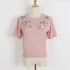 916 L 2023 Runway Autumn Women's Sweaters Short Sleeve Pullover White Black Pink Crew Neck Womens DL