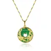Pendant Necklaces Wholesale Jewelry--- Dragon And Phoenix Necklace For Women Green Imitation-Jade Ancient Mascot Pure Gold Plated With 45