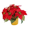 Flores decorativas natal artificial poinsétia planta vaso vermelho para prateleira do jardim mesa peça central sala de estar