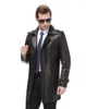 Men's Fur Long Winter Leather Jacket Windproof Windbreaker Top Business Overcoat Black PU