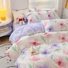 Conjuntos de cama Lavanda Floral 4 Peças Conjunto de Capa de Edredão com Folha Lavada Algodão Twin Tamanho Flor Impresso Consolador