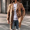 Men's Wool Men's Woolen Suit Collar Mid-length Plaid Print Coat Winter Fashion High Street Style Warm