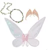 Party Favor Ailes de fée pour les filles Costume d'Halloween Dress Up Sparkling Sheer avec bandeau de couronne de fleurs et oreilles d'elfe Set enfants Adt 83 Otagi