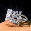 Brillante Plata de Ley 925 Marquesa corte Moissanite anillos de diamantes fiesta mujeres boda hoja anillo regalo Hip Hop Jewelry301s