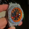 Novo moissanite relógios de prata diamantes relógio masculino movimento eta mecânico luxo completo gelado fora relógios com cronógrafo funciona269m