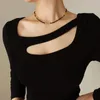 Choker moda Znakomity czarny szmatka laska sztabowa koraliki ze stali nierdzewnej Lolita damska łańcuch kołnierzyka