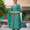 Ethnische Kleidung Salwar Kameez weiß bedruckte grüne Kurti-Hose mit Partykleid aus Dupatta-Baumwolle
