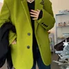 Women's Suits UNXX Autumn Winter Oversized Casual Stylish Green Woolen Blazers Women Shoulder Pads Long Sleeve Loose Korean Fashion Y2k