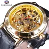 ForSining Royal Carving Roman Number Retro Steampunk Dial Transparenta Men Watches Top Brand Luxury Automatic Skeleton Wristwatch332d