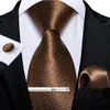 Bow Ties 8cm Solid Brown Gold For Men Business Wedding Silk Neck Tie Pocket Square Cufflinks Set With Clip Gift Dibangu284s