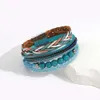 Bangle Amorcome Boho Blue Leather Armband för Women Fashion Heart Charm Multilayer Wide Wrap Bangles Female Jewelry Gift 230926