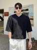 Men's T Shirts Designer Summer V-Neck Casual Tops Men Short Sleeve Loose Fit Hollow Out Plaid Fashion T-Shirt Solid Color Pullover Tees Top