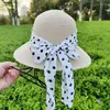 Berets Seaside Straw Hat Women's Summer And Autumn Dot Ribbon Big Eave Pot Cap Outdoor Travel Sunscreen Sunshade Fisherman