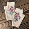 Five Fingers Gloves Quality Handmade Knitted Women's Winter Autumn Flowers Fingerless Black Mittens Warm Woolen Embroidery 230925