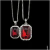 Andra smyckesuppsättningar fyrkantiga isade ut Hip Hop Lab Diamond Pendant Necklace Set Sier Stone Rapper med kedjedroppsleverans DHCTA