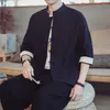 Roupas étnicas Tang Estilo Chinês Homens Algodão e Linho Cor Bloqueando Camisa 2023 Harajuku Casual Tops Hanfu Pan Button