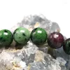 Link Bracelets Genuine Natural Green Anyolite Rubys Zoisite Stone Stretchy 6 8 10mm Round Beads Bracelet Women Men Jewelry