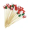 フォーク100pcsファンシーカクテルピック竹の果物のお祝いのお祝いのつまようじの前菜串の木製の棒でクリスマスツリーと一緒に木棒