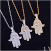 Pendant Necklaces Iced Zircon Hamsa Hand Copper Material Gold Sier Fatima Palm Necklace Hip Hop Jewelry For Men Women Drop Delivery Pe Dht3M