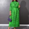 플러스 사이즈 드레스 아프리카 여성을위한 아프리카 봄 여름 여름 주름 패션 우아한 프린트 오피스 레이디 큰 스윙 롱 드레스 벨트 230925