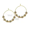 Hoop Earrings Gold Color Beads Pendnat Jewlry For Women Small Simple Round Circle Ear Rings Accessorie E0260