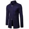 Men's Wool M-3XL Autumn Blend Pea Coat Classic Covered Button Light Weight Jacket Plain Color Long Sleeve Trench Coats Male XXXL