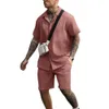 Summer Lapel Short Shirt Shorts Strasze Solid Kolor Sport Sport Fashion Suit Men Nowy bawełniany dres