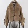 Pele feminina 2023 moda inverno casual gola real curto quente solto jaqueta de malha com carcela natural outerwear