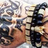 3pcs / set bracelet hommes perles de pierre naturelle charme d'or bracelet de luxe mâle hexagone couronne charme bracelets de tressage hommes bijoux cadeau 2024