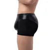 Sous-vêtements Mesh Gays Black Shorts Hommes Boxer Été Sexy Homme Boutons Bulge Sous-vêtements Mode Slip Taille Moyenne Solide Culotte Pu