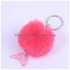 Key Rings Mermaid Keychain Fur Pompom Ball Chains Decorative Pendant Women Bag Car Ornaments Fashion Jewelry Drop Delivery Dhjz5