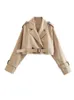 Women's Trench Coats Khaki Cropped Trench Women Long Sleeves Cropped Design Jacket Chic Lady High Street Casual Loose Coats Top Female 230926