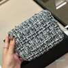 Designer clássico mini tweed crossbody luxo feminino ombro outono inverno dupla carta de alta qualidade bolsa aleta 17cm