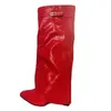 Boots Fashion Trouser Leg Boot Crocodile Print Wedges High-Heel Knee Length Knight Big Size Women's Shoes Black Red Pink