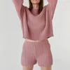 Kvinnor Tvåbitar byxor Kvinnor kostymer Fashion Sweater Outfits Autumn Winter Sticked Set Solid Color Round Collar Long Sleeve Loose Casual Shorts 230925