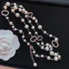 Classics long Beaded Necklaces Designer Pearl crystal Necklace Chain for Women Men Party Wedding Lovers gift Bride Jewelry With bag