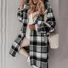 Mulheres misturas de lã moda casual cor bloco solto xadrez jaqueta est outono botão cardigan feminino trench coats inverno com capuz bolso à prova de vento casaco 230925 230926