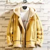 Herr ull Autumn Winter Trend Fluffy Fashion Button Up Plysch Overcoats Men Fleece Hooded Casual Jackets Streetwear långärmad ytterkläder