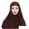 Hijabs Soft Jersey Hijab With Inner Turban Cap For Women Muslim Instant Head Wraps Islam Ready To Wear Headscarf Veil Shawls Fl Er Dro Dhyia