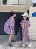 Zestawy odzieży 2023 Ancobear koreański brat mody i siostrzana pasująca do dzieci niemowlęta letnie paski do drukowania zestawu kombinezonu T-shirt