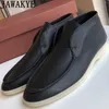 Klänningskor Vintermen Öppna platta ankelstövlar Real Leather Loafers Comfort Warm Walk High Top Ullpäls för man 230926