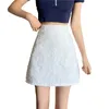 Skirts Summer 2023 Fashion Embroidery Flower High Waist Small A-line Wrap Hip Short Black White Skirt Women Casual Work