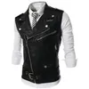 Heren Vesten Pak Vest Zwart Revers Kraag Rits Korte Leer Mode Casual Punk Stijl Gilet Mannen Voor Kleding 230925