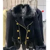 여성용 재킷 하이 스트리트 패션 2023 가을 겨울 디자이너 재킷 흑인 여성 모피 칼라 분리 가능한 벨벳 오토바이 코트