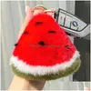 Keychains Lanyards Rabbit Hair Fruit Watermelon Key Chain Korea High Quality Shape For Leather Bag Decoration Accessories Drop Deliver Dhogc